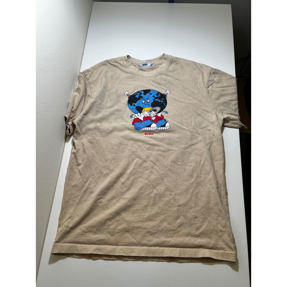 Butter Goods Mens Shirt Large Tan Earth Graphic Beige Skateboard Streetwear